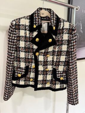 Vertigo Paris rare vintage plaid and velvet jacket with gold buttons size medium